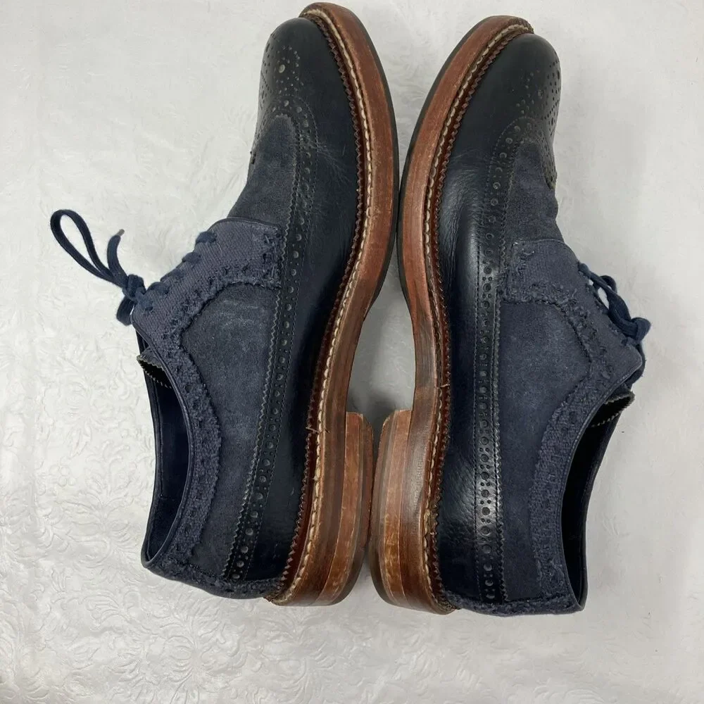 Cole Haan Wingtip Brogue Derby Blue Suede Leather Mens 9 M Special Order